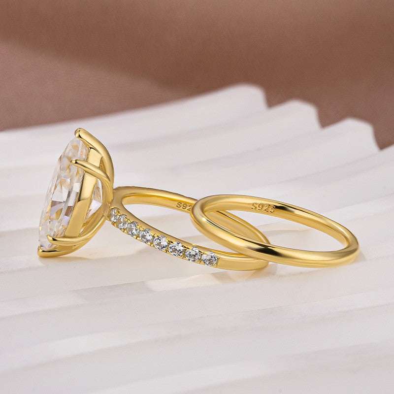 4.0 Ct Marquise Cut Yellow Gold Moissanite Diamond Wedding Ring Set