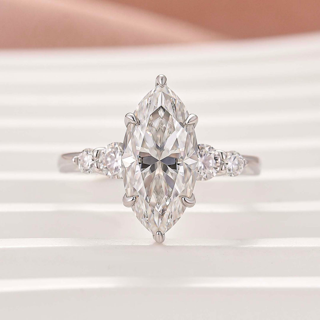 Moissanite 3.0CT Marquise Cut Classic Side Stone Travel Ring In Sterling Silver