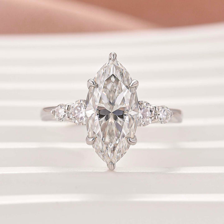 Moissanite 3.0CT Marquise Cut Classic Side Stone Travel Ring In Sterling Silver