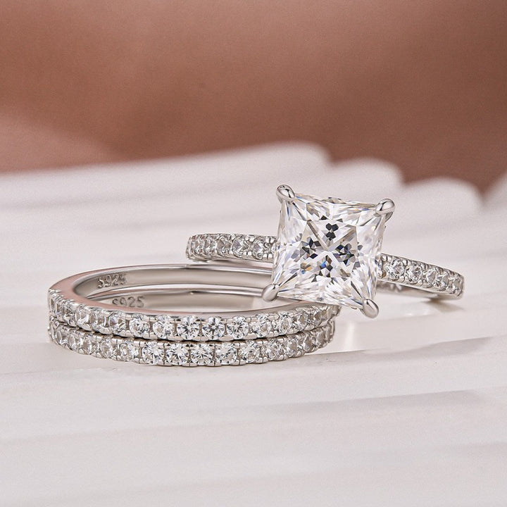 2.0 Ct Princess Cut Pavé White Gold Moissanite Diamond Wedding Ring