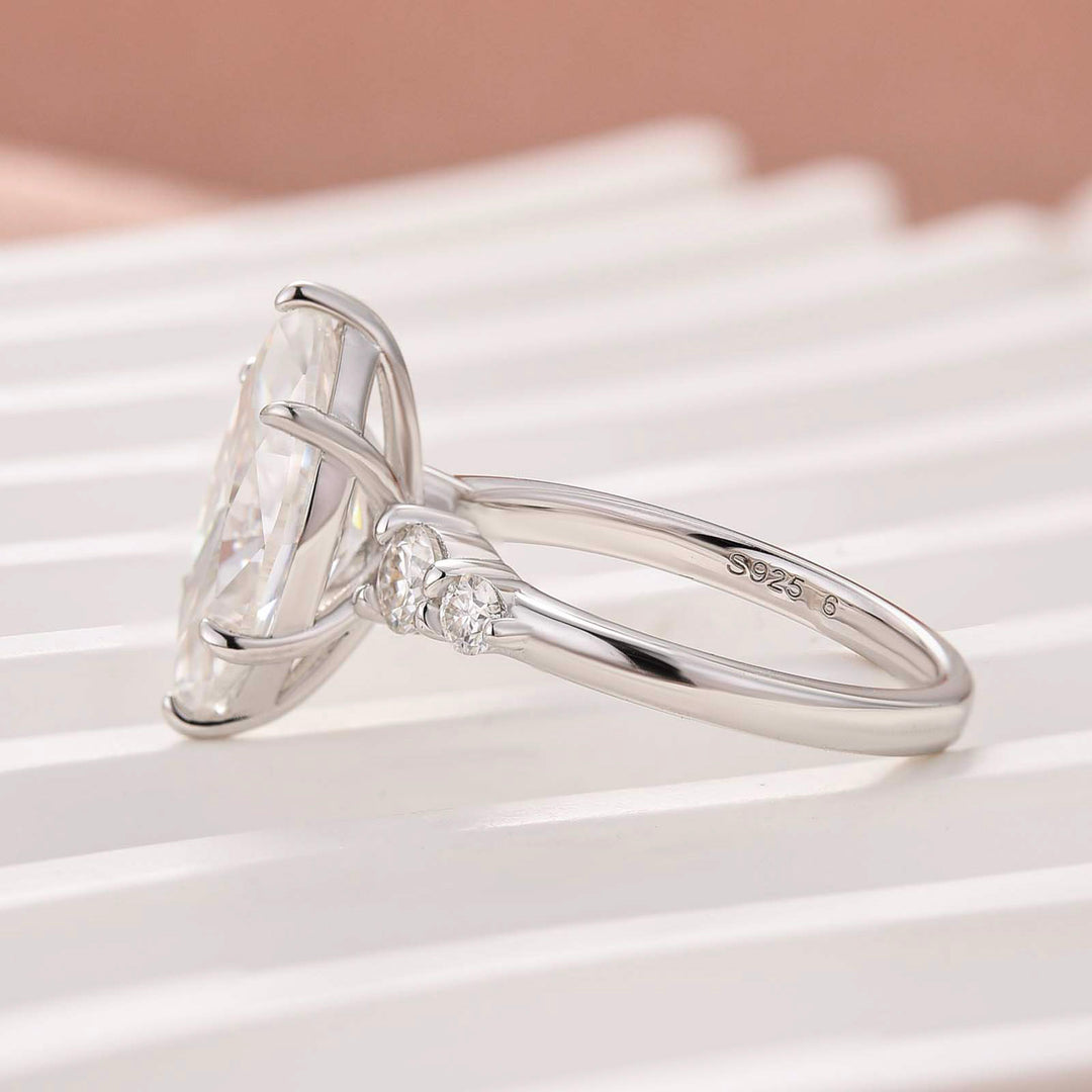 Moissanite 3.0CT Marquise Cut Classic Side Stone Travel Ring In Sterling Silver