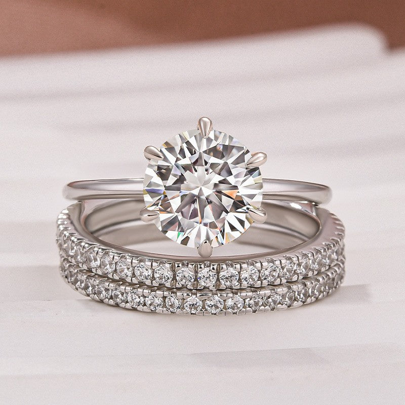 Solitaire 2.0 Ct Round Cut 3PC White Gold Moissanite Diamond Wedding Ring