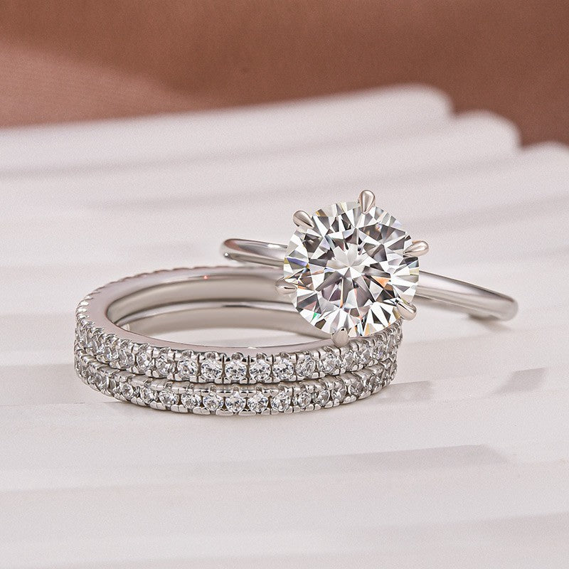 Solitaire 2.0 Ct Round Cut 3PC White Gold Moissanite Diamond Wedding Ring