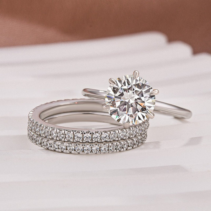 Solitaire 2.0 Ct Round Cut 3PC White Gold Moissanite Diamond Wedding Ring