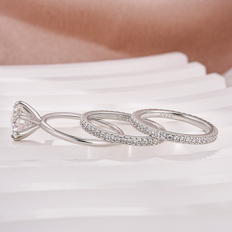 Solitaire 2.0 Ct Round Cut 3PC White Gold Moissanite Diamond Wedding Ring