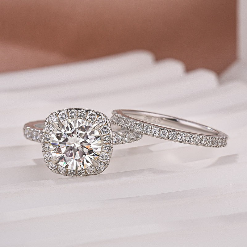 2.0Ct Halo Round Cut White Gold Moissanite Diamond Wedding Ring
