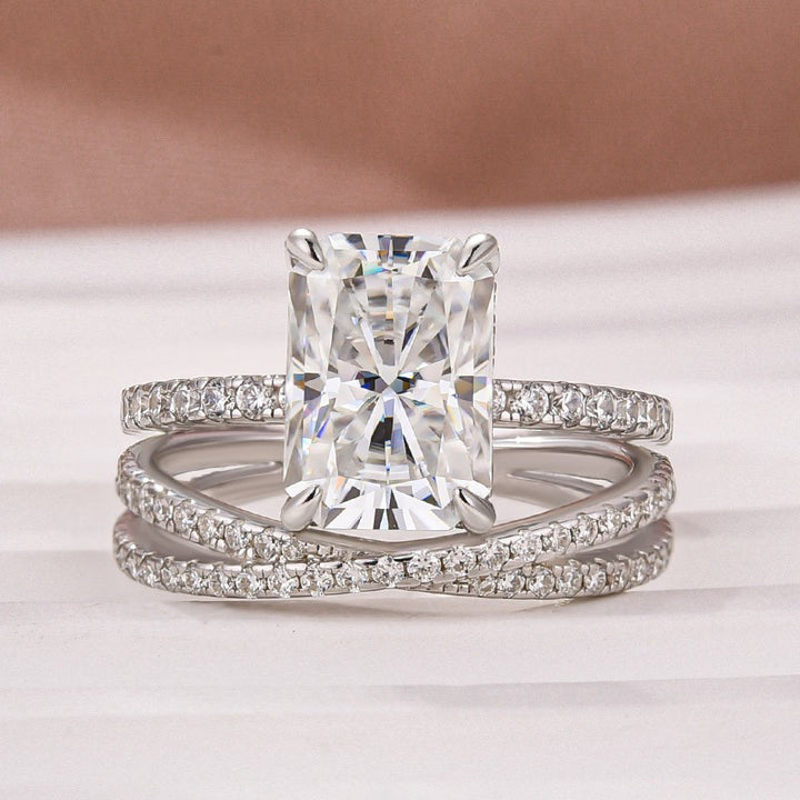 3.5 Ct Radiant Cut White Gold Moissanite Diamond Wedding Ring with Criss Cross Band
