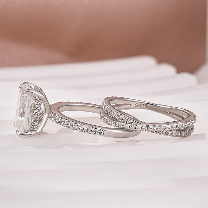 3.5 Ct Radiant Cut White Gold Moissanite Diamond Wedding Ring with Criss Cross Band