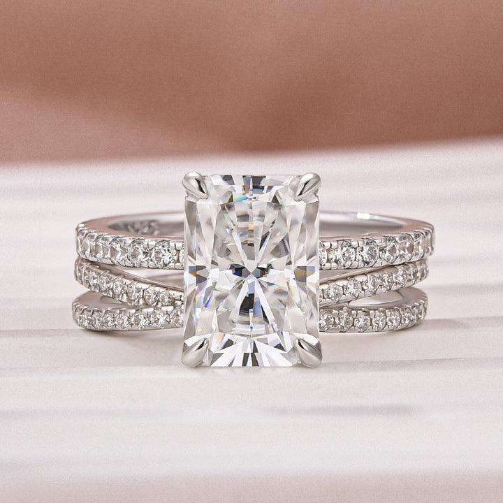 3.5 Ct Radiant Cut White Gold Moissanite Diamond Wedding Ring with Criss Cross Band