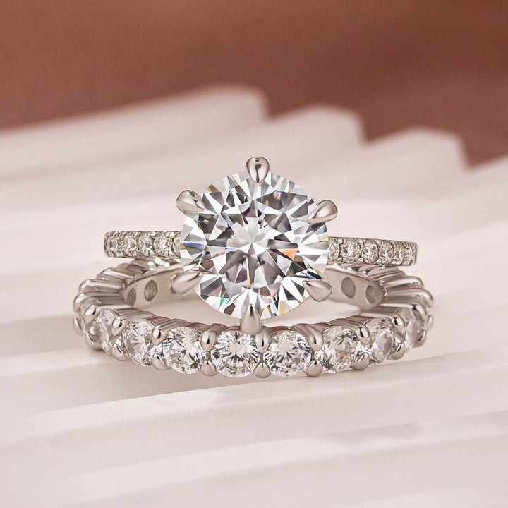 Moissanite 2.0Ct~4.0Ct Round Cut White Gold Wedding Ring Set