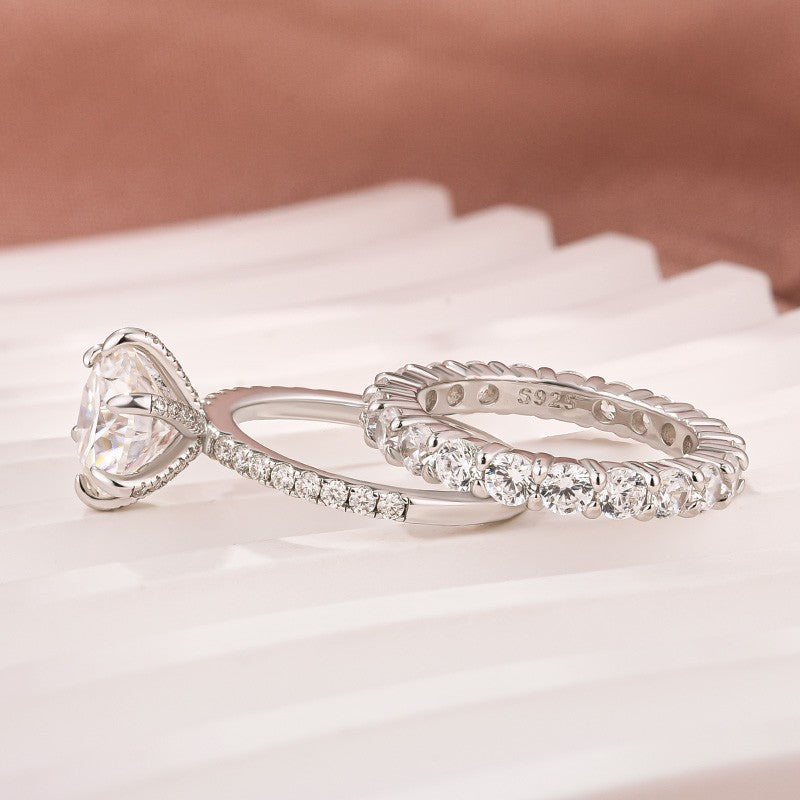 Moissanite 3.0Ct Round Cut White Gold Wedding Ring Set