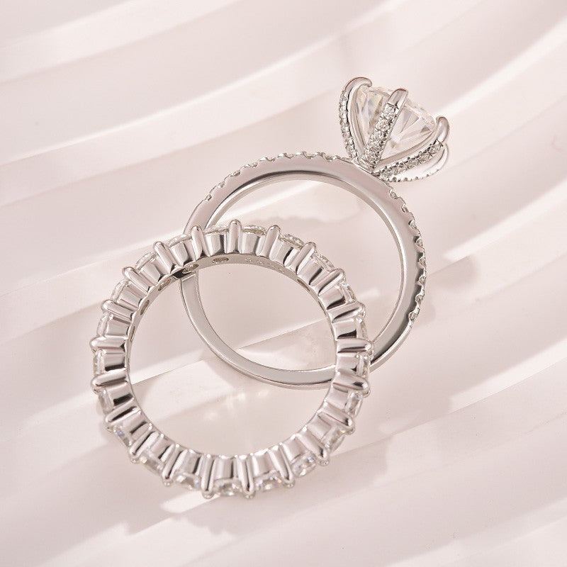 Moissanite 3.0Ct Round Cut White Gold Wedding Ring Set