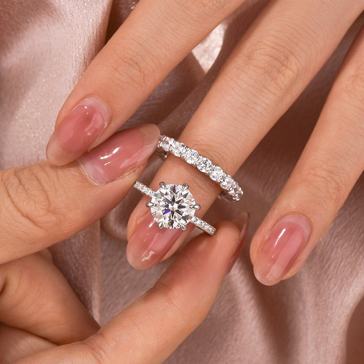 Moissanite 2.0Ct~4.0Ct Round Cut White Gold Wedding Ring Set