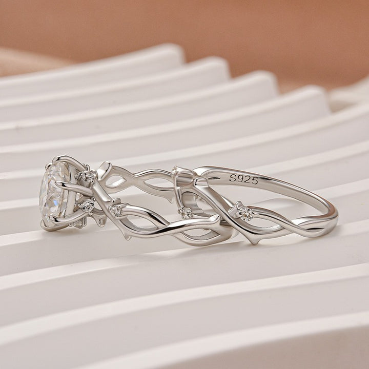 Moissanite 2.0 Ct Twig 6 Prong Round Cut Twist White Gold Wedding Set