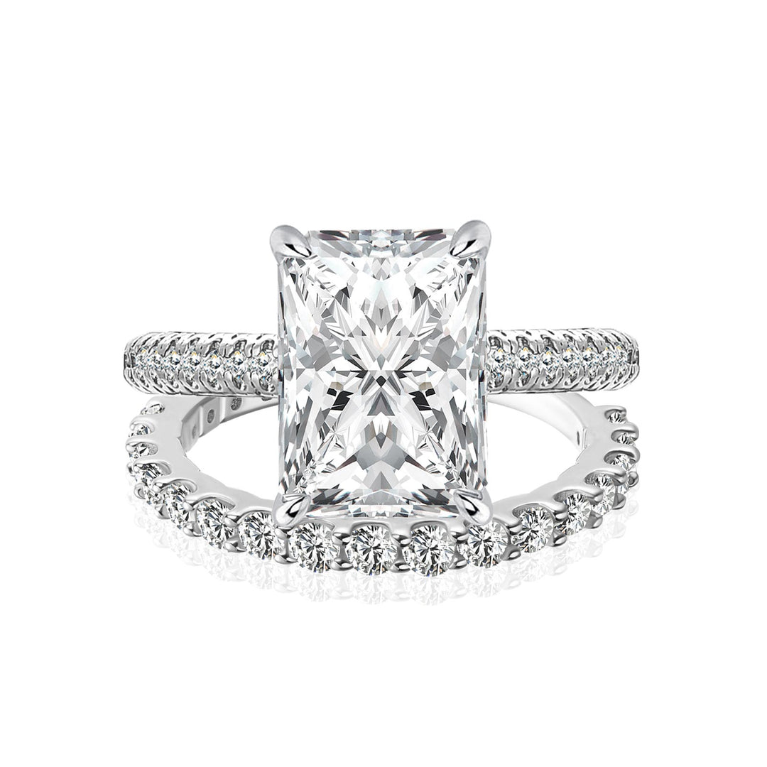 Moissanite 3.5Ct Radiant Cut White Gold Engagement Ring with Pavé Ring