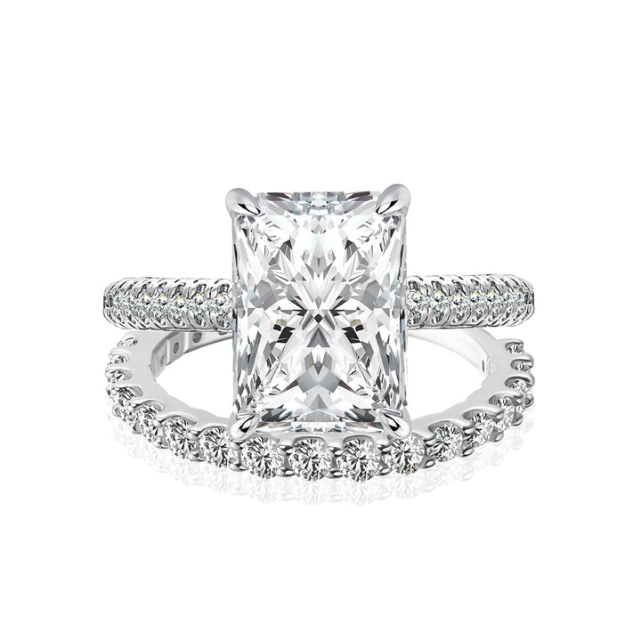 Moissanite 3.5Ct Radiant Cut White Gold Engagement Ring with Pavé Ring