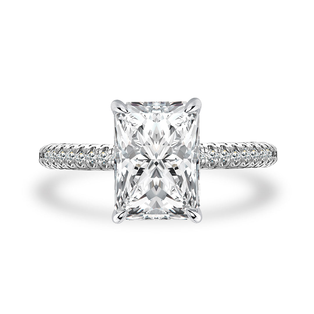 Moissanite Triple Row Pavé 3.5Ct Radiant Cut White Gold Engagement Ring