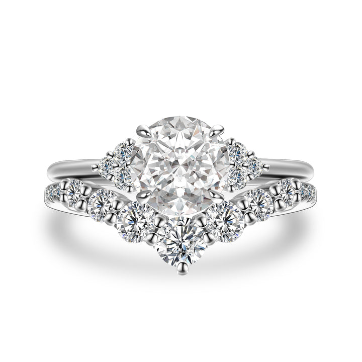 Rodiffy Moissanite 1.2 Ct Round Cut/ 4.0Ct Heart Cut White Gold Wedding Ring Set