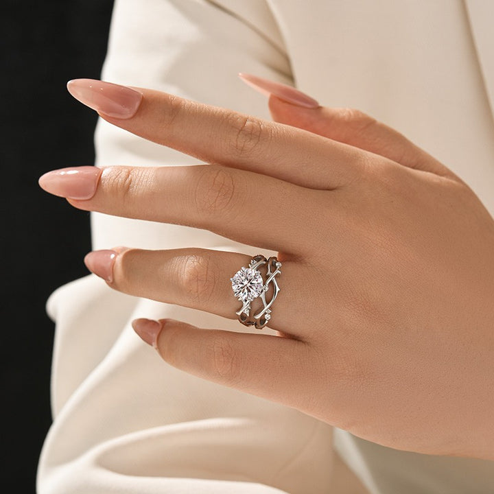 Moissanite 2.0 Ct Twig 6 Prong Round Cut Twist White Gold Wedding Set