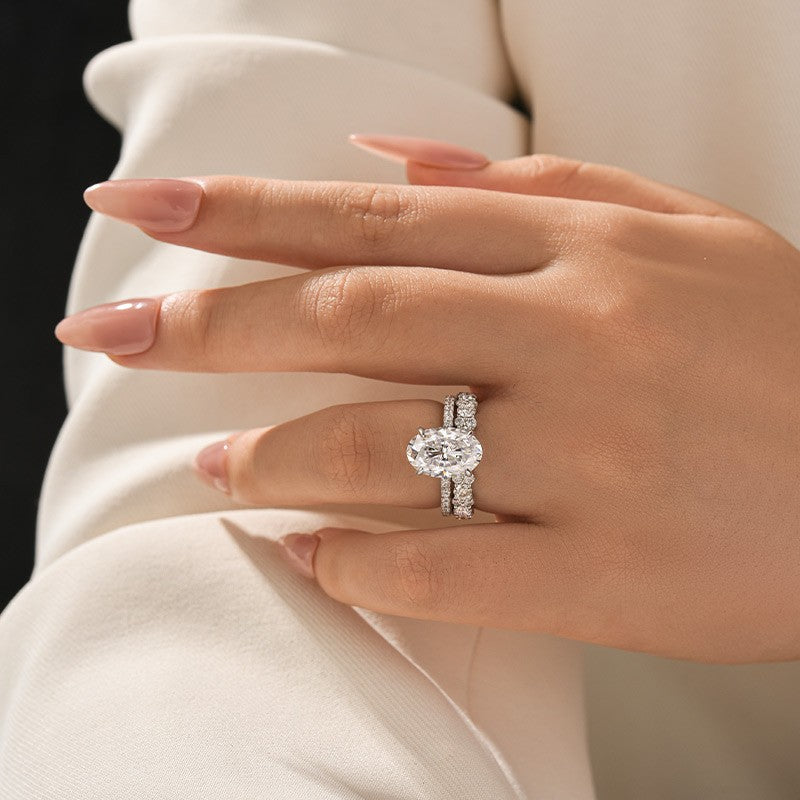 Moissanite 4.0Ct Oval Cut White Gold Wedding Ring with Round Cut Full Wedding Band