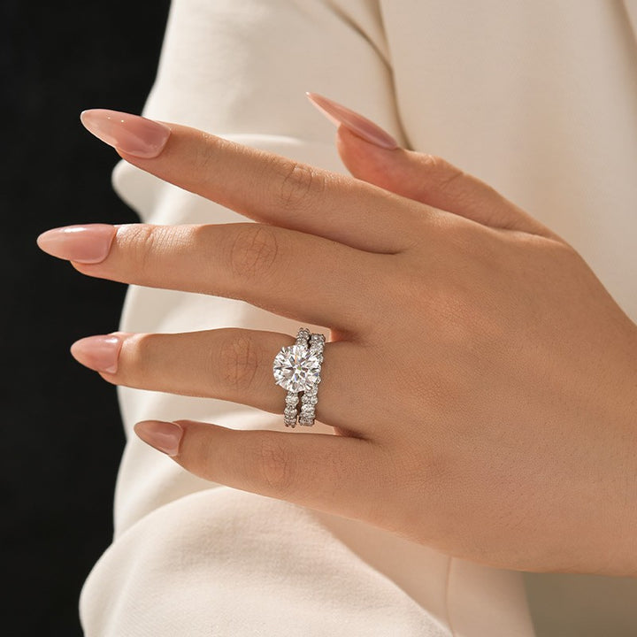 Moissanite 4.0Ct/3.0 Ct Round Cut White Gold Stack Wedding Ring with Round Cut Full Wedding Band