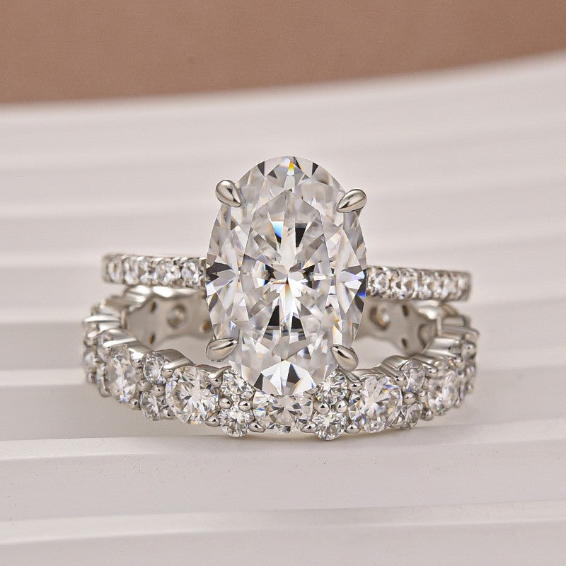 Moissanite 4.0Ct Oval Cut White Gold Wedding Ring with Round Cut Full Wedding Band