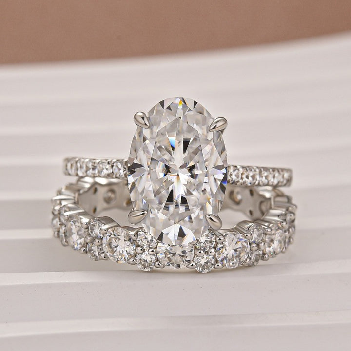 Moissanite 4.0Ct Oval Cut White Gold Wedding Ring with Round Cut Full Wedding Band