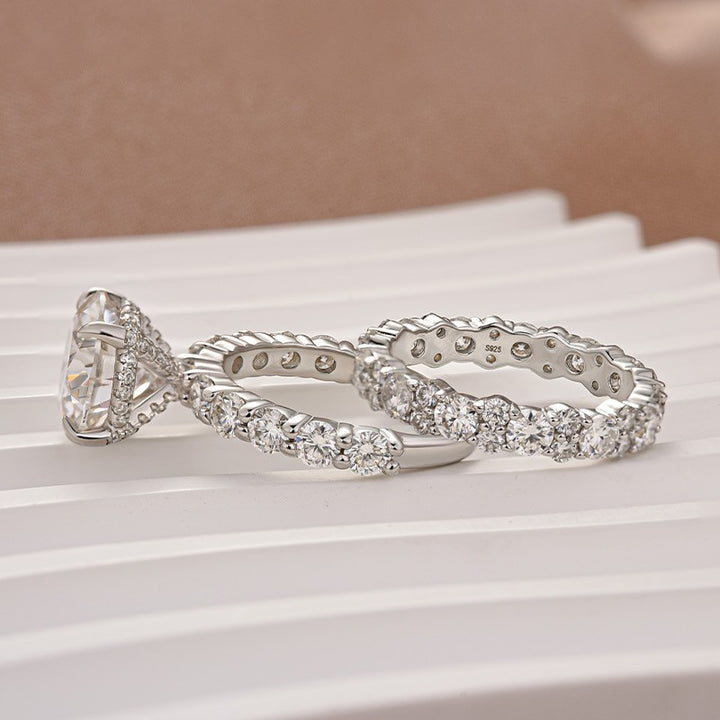 Moissanite 4.0Ct/3.0 Ct Round Cut White Gold Stack Wedding Ring with Round Cut Full Wedding Band