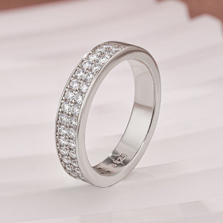 Half 1.0 Ct Round Cut Moissanite Wide Wedding Band In Sterling Silver