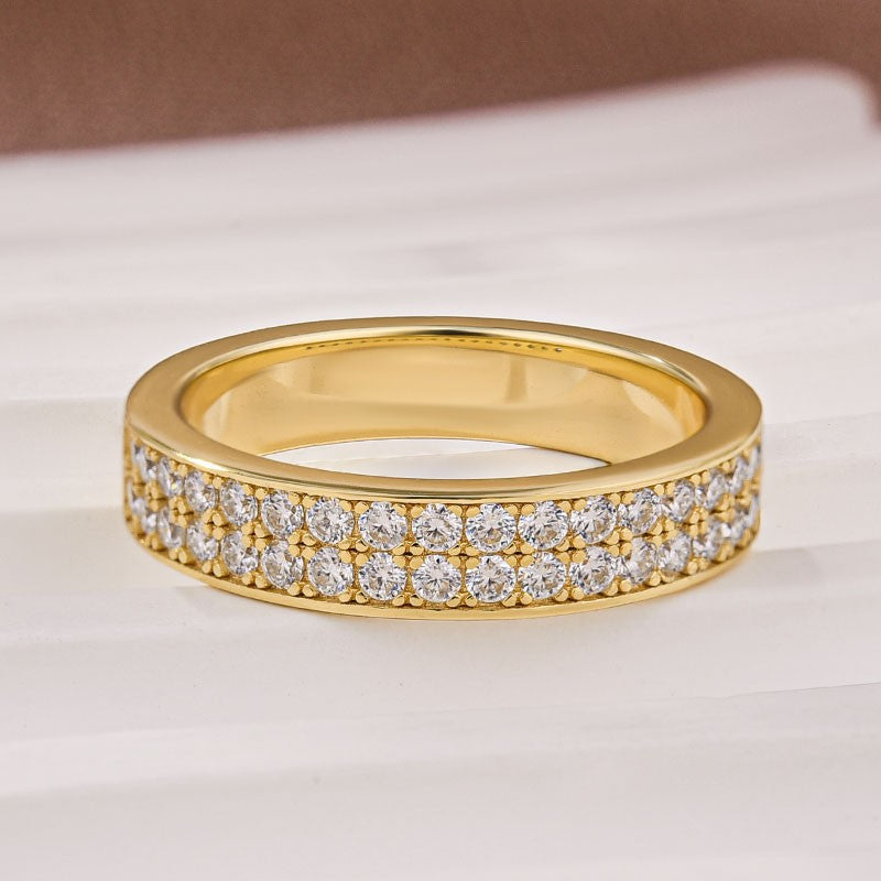 Half 1.0 Ct Round Cut Moissanite Wide Wedding Band In Sterling Silver