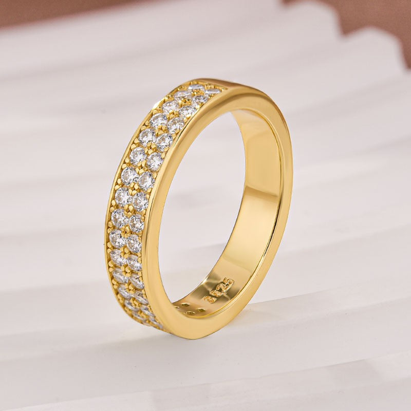 Half 1.0 Ct Round Cut Moissanite Wide Wedding Band In Sterling Silver