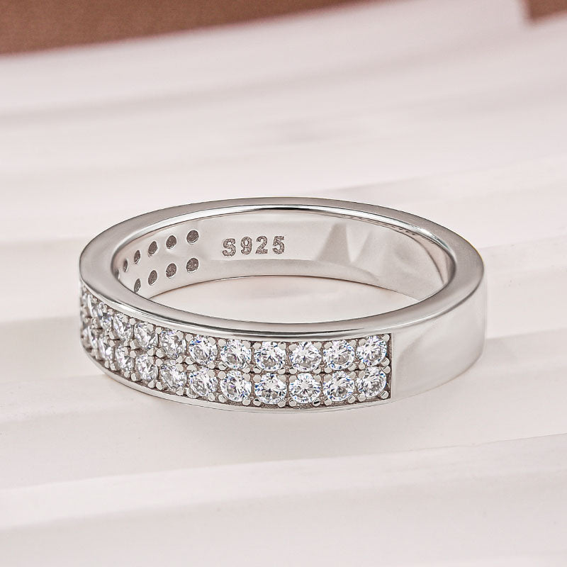 Half 1.0 Ct Round Cut Moissanite Wide Wedding Band In Sterling Silver