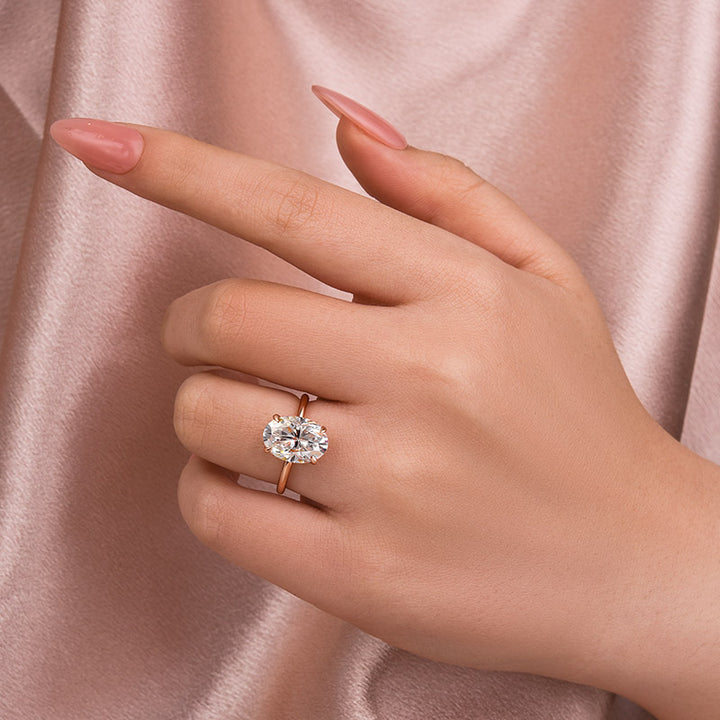 Rodiffy Moissanite 4.0 Ct Oval Cut Rose Gold Promise Ring For Women