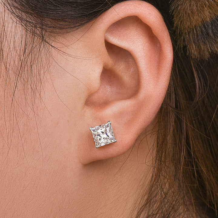 Rodiffy 2.0 Ct*2 Moissanite Diamond White Gold 4 Prong Princess Stud Earrings