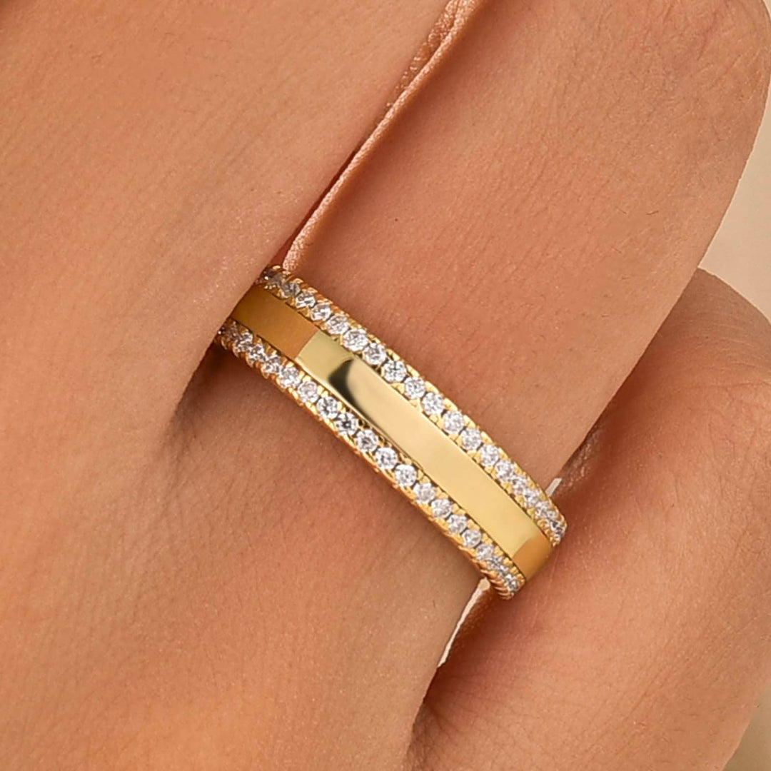 Moissanite Double‑Row Pavé Eternity Round Cut 0.67Ct Wide Stacking Nickel‑Free Statement Ring