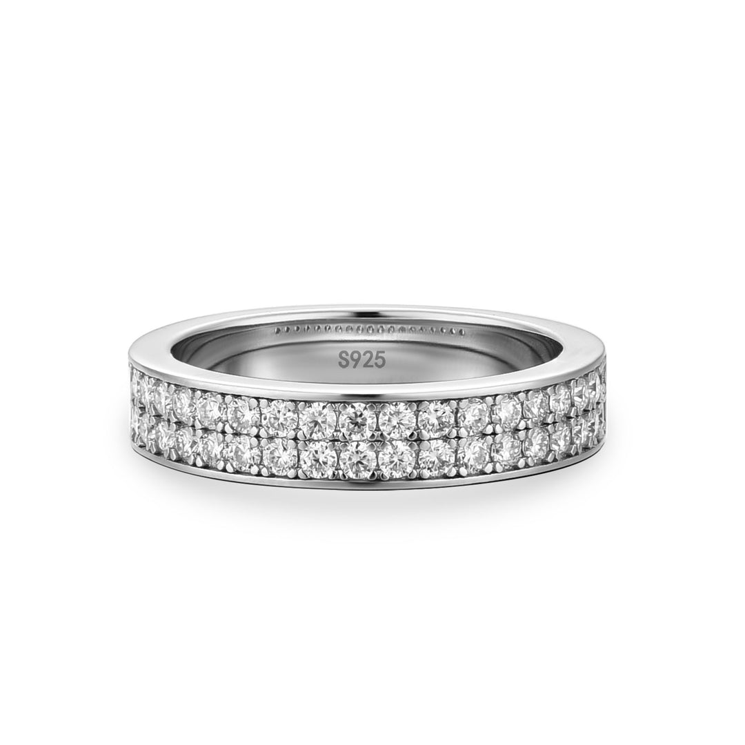 Half 1.0 Ct Round Cut Moissanite Wide Wedding Band In Sterling Silver