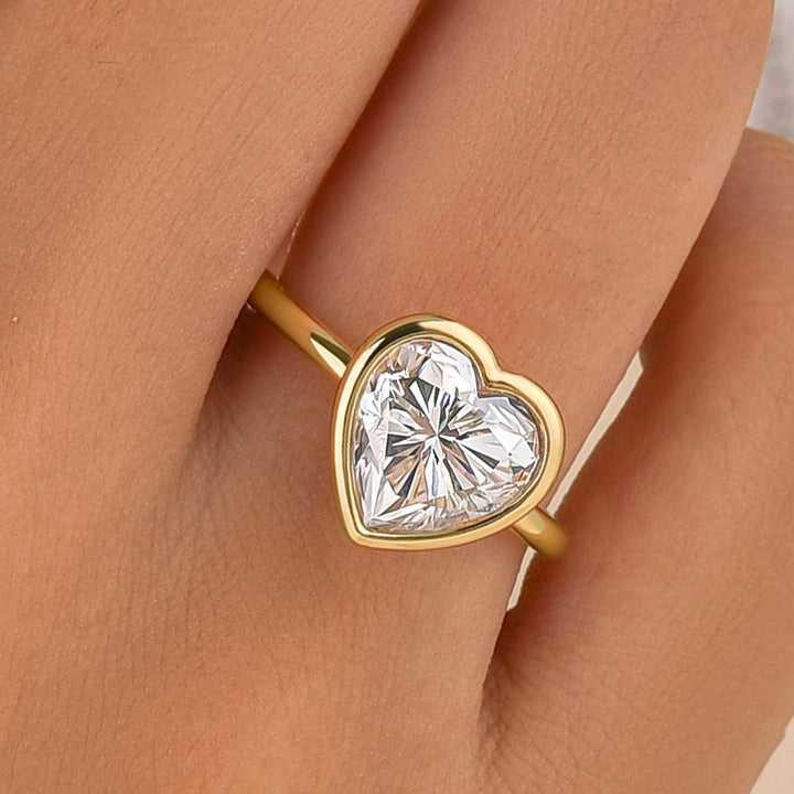 S925 Moissanite 3.0Ct Heart Bezel-Set Solitaire 18K Gold Plated Ring