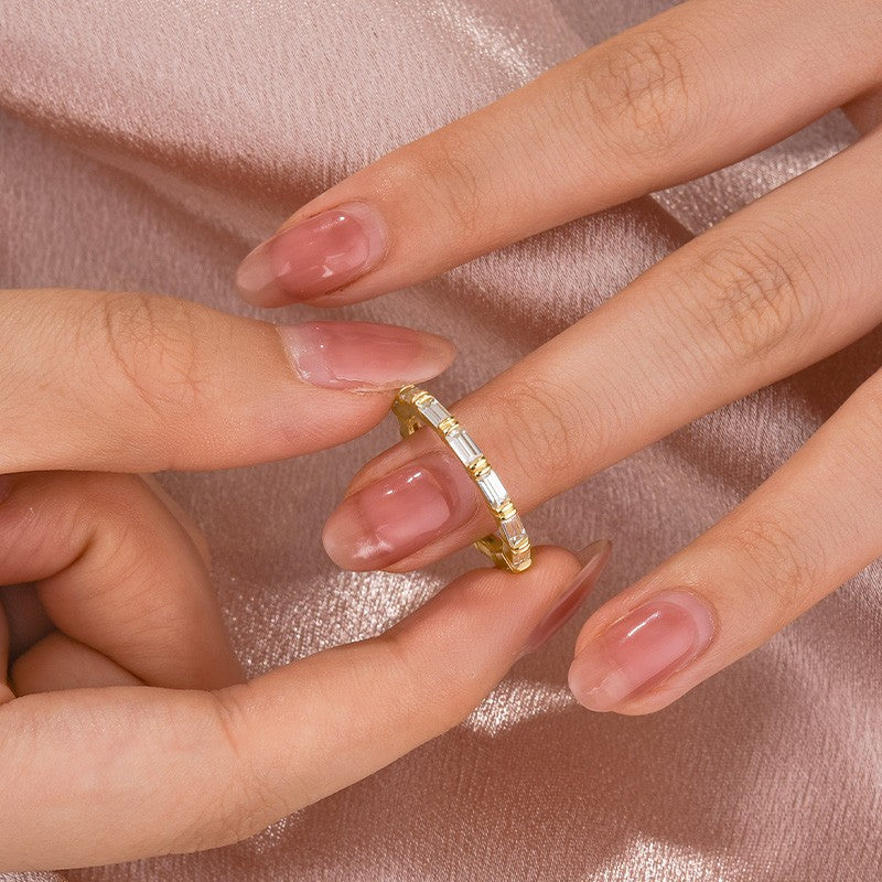 Moissanite 2.0Ct Yellow Gold Emerald Cut Eternity Wedding Ring