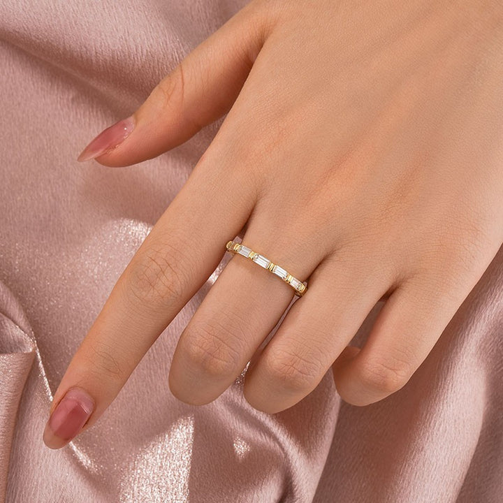 Moissanite 2.0Ct Yellow Gold Emerald Cut Eternity Wedding Ring