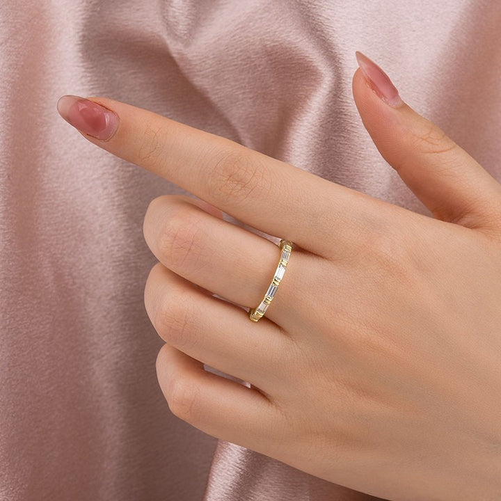 Moissanite 2.0Ct Yellow Gold Emerald Cut Eternity Wedding Ring