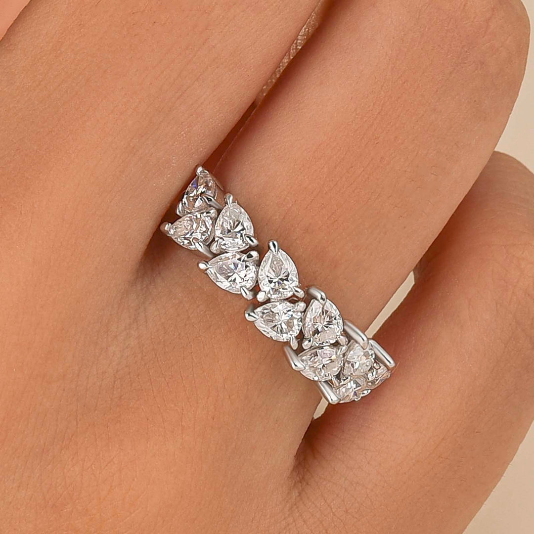 Moissanite Pear Cut 2.2Ct Half Eternity Stackable Teardrop Travel Ring in Sterling Silver