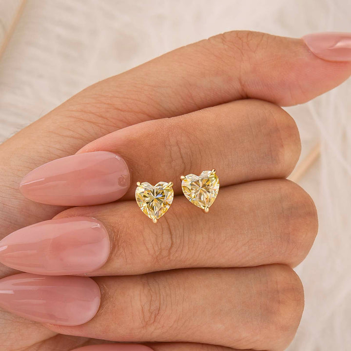 Moissanite 1.2Ct*2 Heart Cut Yellow Stone Stud Earrings in Sterling Silver