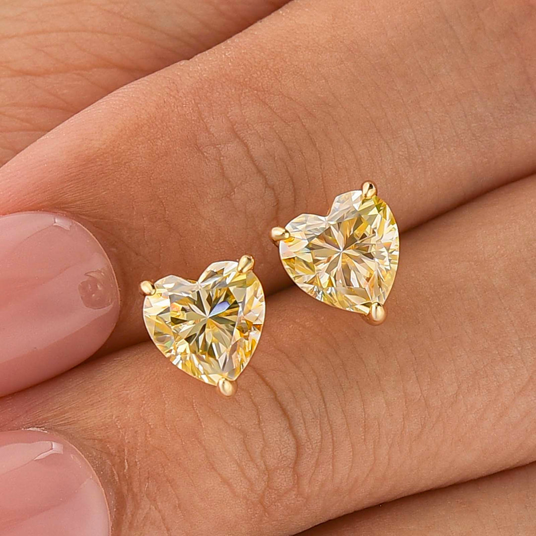 Moissanite 1.2Ct*2 Heart Cut Yellow Stone Stud Earrings in Sterling Silver