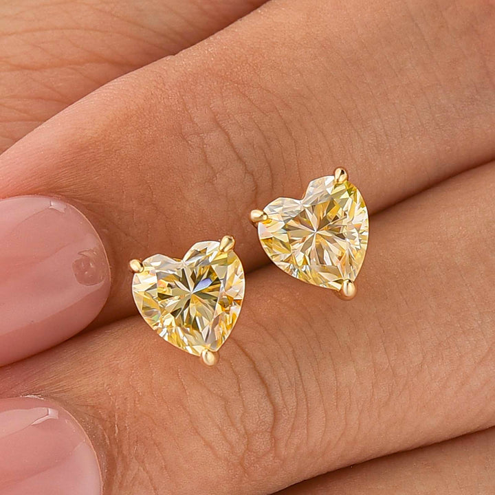 Moissanite 1.2Ct*2 Heart Cut Yellow Stone Stud Earrings in Sterling Silver