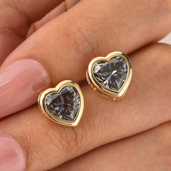 Moissanite 2.0Ct*2 Heart Cut Bezel Claw Stud Earrings For Everyday Wear