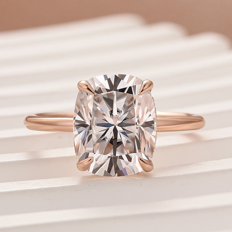 Moissanite Solitaire 4.0 Ct Cushion Cut Rose Gold Engagement Ring