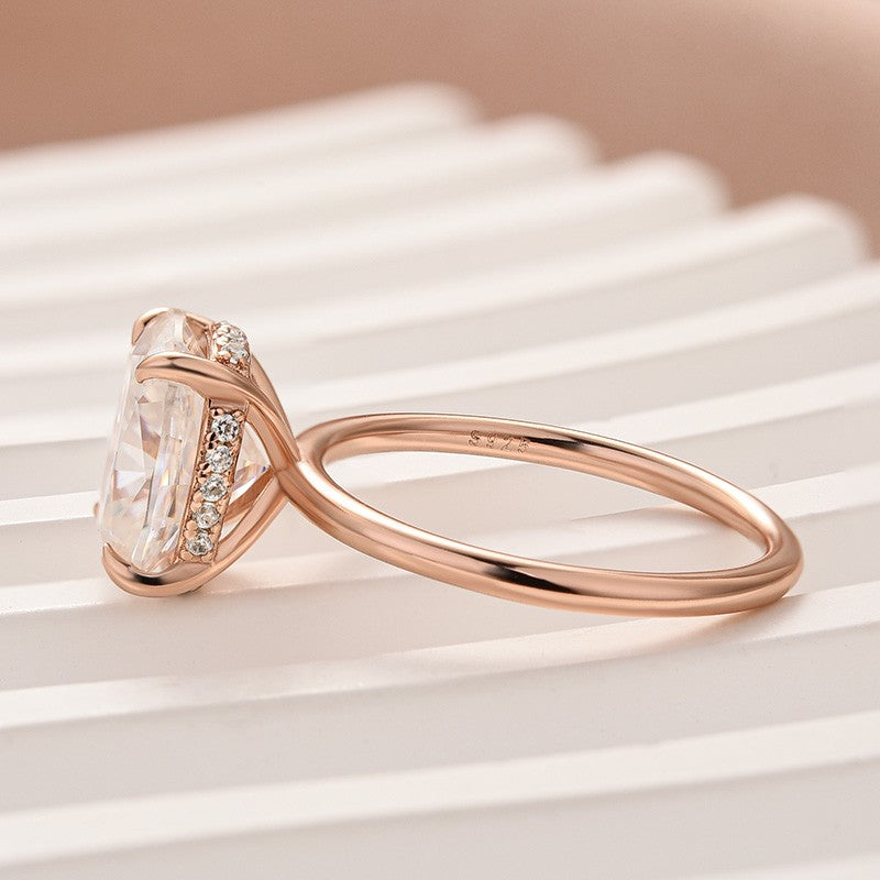Moissanite Solitaire 4.0 Ct Cushion Cut Rose Gold Engagement Ring