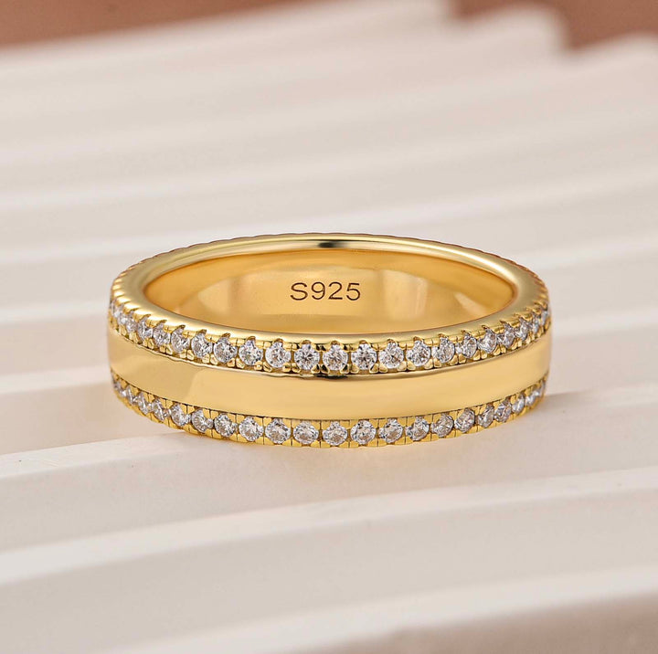 Moissanite Double‑Row Pavé Eternity Round Cut 0.67Ct Wide Stacking Nickel‑Free Statement Ring