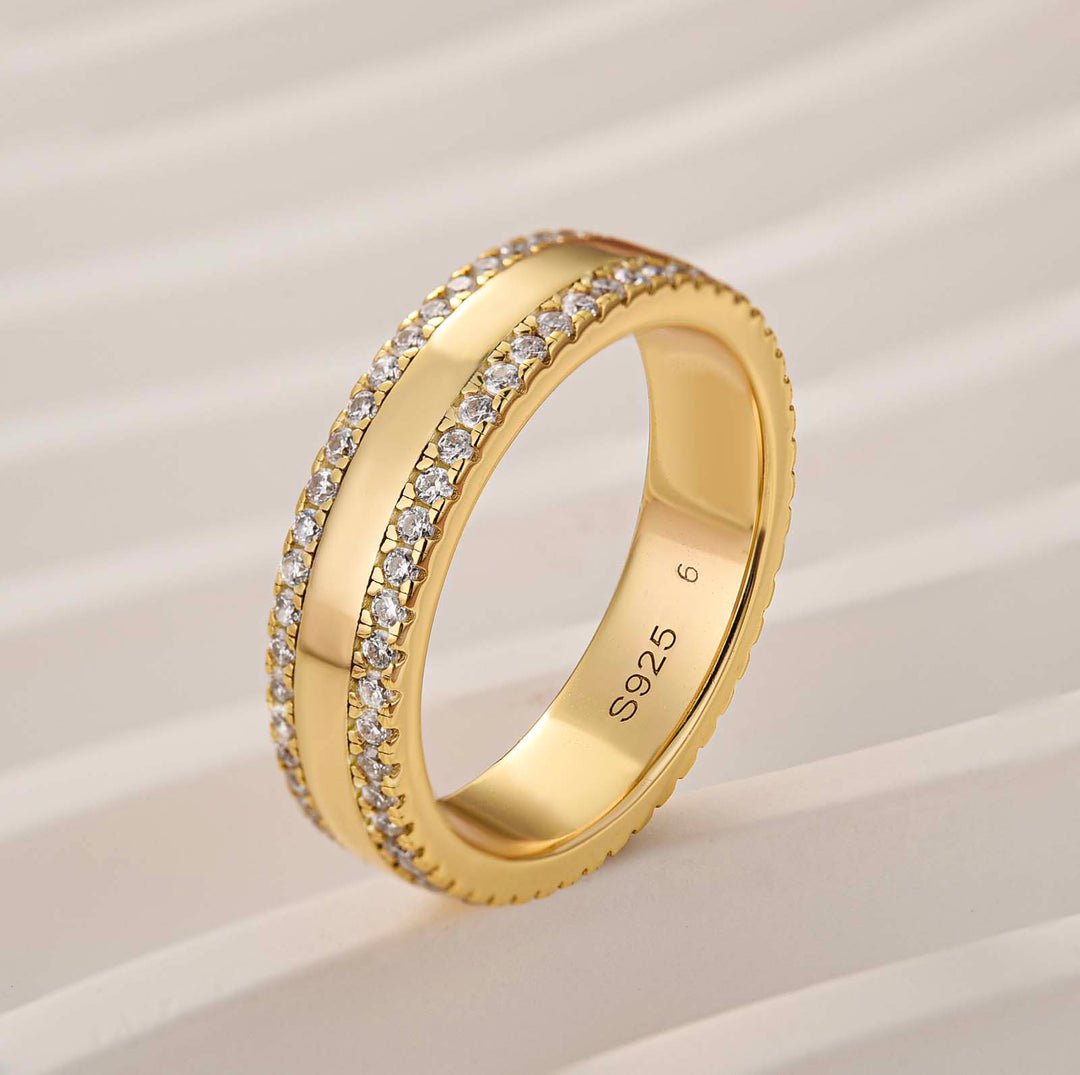 Moissanite Double‑Row Pavé Eternity Round Cut 0.67Ct Wide Stacking Nickel‑Free Statement Ring