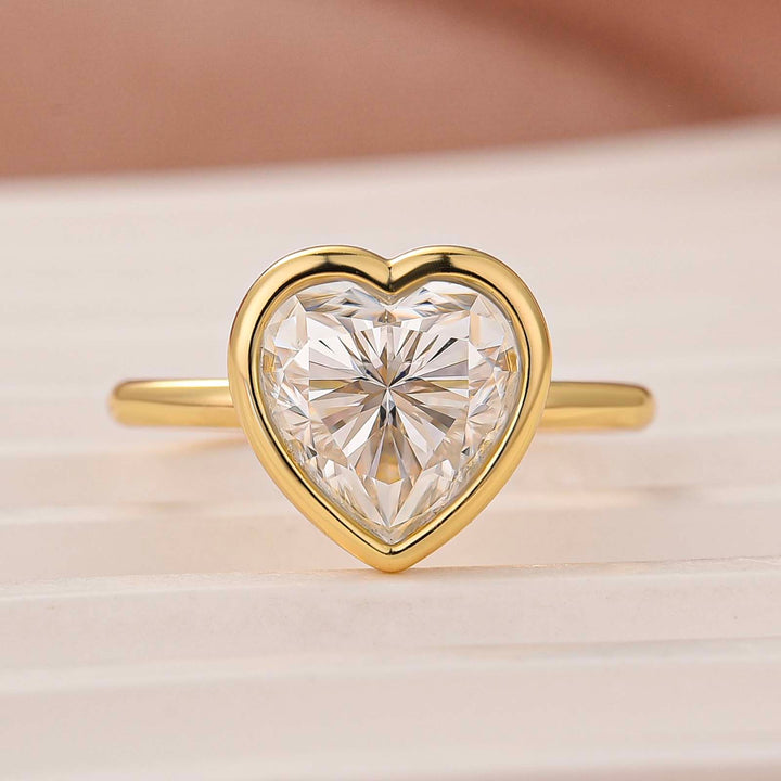 S925 Moissanite 3.0Ct Heart Bezel-Set Solitaire 18K Gold Plated Ring